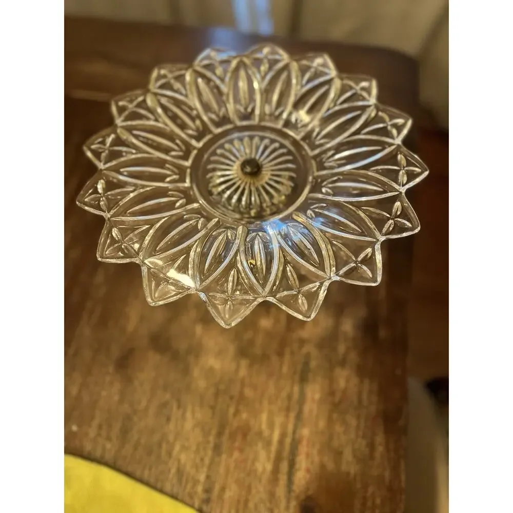 Vintage 13” Pressed Glass Cherub Pedestal Compote Fruit Bowl Hollywood Regency